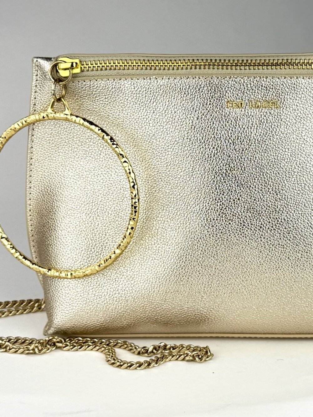 Ted Baker Gold Ingaah Ring Handle Leather Convertible Clutch Crossbody Bag